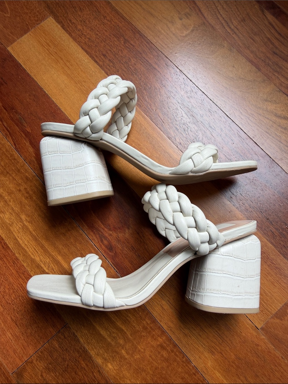 Dolce Vita Cream Braided Double-Strap Block Heels 7